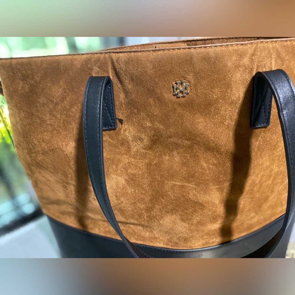 ❤️❤️❤️Mark & Hall Y2K Large Oversized Brown & Black Leather Suede Shoulder Tote - Picture 2 of 11